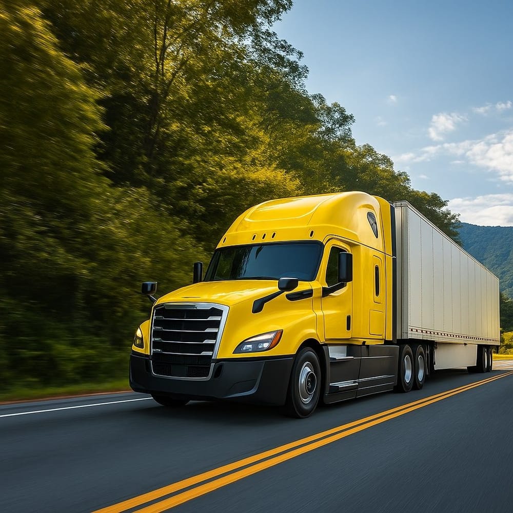 Yellow truck driving on highway